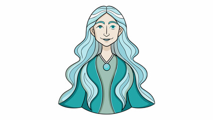 Aufkleber - A translucent figure of a woman with long flowing hair and a serene expression. She exudes an aura of wisdom and guidance providing comfort and solace. Cartoon Vector