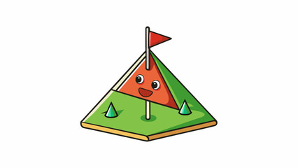 Poster - A triangular flag on a golf course marking the spot where players should aim their shots.. Cartoon Vector