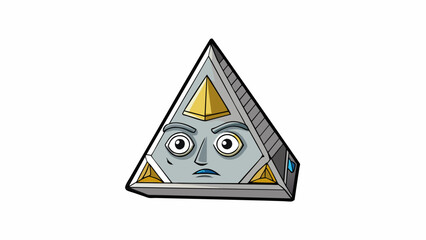 Poster - A triangular head with a flat top and sharp edges resembling a pyramid. The head is metallic and reflects light with intricate symbols carved into its. Cartoon Vector