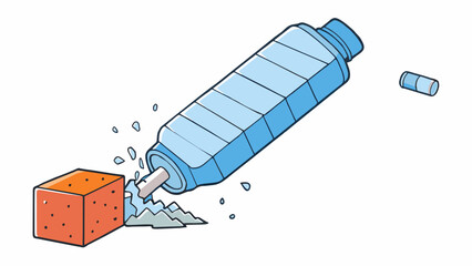 Aufkleber - A water bottle being crushed by a block causing the plastic to distort and create dents as the pressure from the block increases.. Cartoon Vector