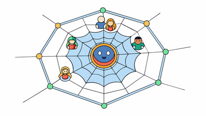 Poster - A web is like a spiders intricate web of relationships and connections. It allows people to interact and communicate with each other share information. Cartoon Vector