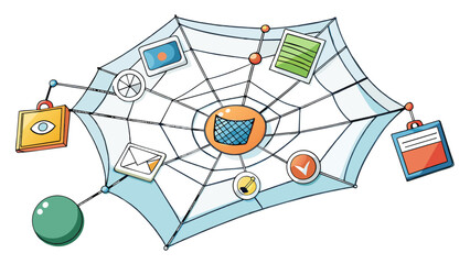 Fototapete - A web is like a fishing net that catches a wide range of information from different sources and presents it in one place for easy access. It can be. Cartoon Vector