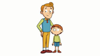 Poster - A young child standing next to their towering parent their head reaching only to their parents waist highlighting the vast difference in height. Cartoon Vector
