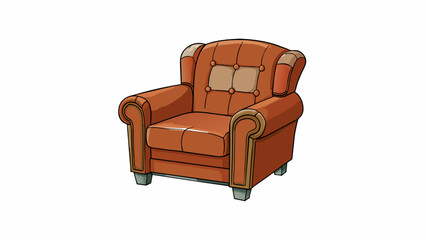 Poster - A worn leather armchair the perfect spot for a tired dad to relax and catch up on his favorite sports channel after a long day at work.. Cartoon Vector