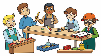 Poster - A woodworking course In this course students will learn the basics of woodworking including how to safely operate tools and read plans. They will also. Cartoon Vector