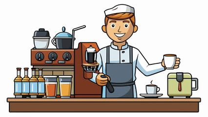 Aufkleber - Barista As a barista your primary responsibility is to make and serve hot and cold beverages to customers. This includes operating various coffee and. Cartoon Vector