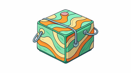 Aufkleber - Case 5 A soft cloth case in the shape of a cube with a drawstring closure at the top. The material has a colorful abstract pattern and the case is. Cartoon Vector