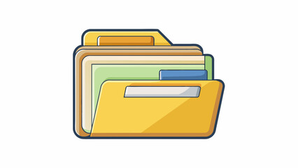 Poster - file could also be a digital folder represented by a small icon on a computer screen. The folder has a pale yellow color and a label written in a bold. Cartoon Vector