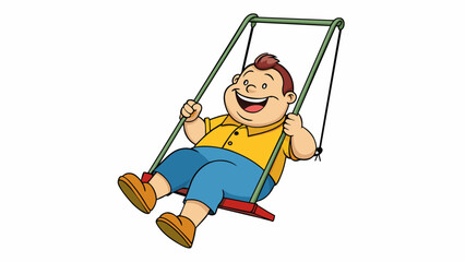 Poster - Figure sitting on a swing A childlike figure sits on a wooden swing their legs kicking back and forth with carefree abandon. Their profile is turned. Cartoon Vector