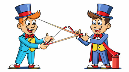 Poster - For this trick all you need is a piece of rope and a pair of scissors. The performer s the rope into two pieces and then magically joins them back. Cartoon Vector