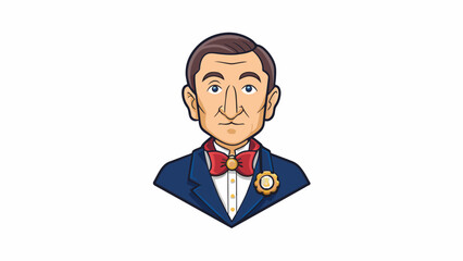Poster - Hanging on the wall was a large portrait of a sternlooking man dressed in formal attire with a distinguished medal pinned to his lapel. The painting. Cartoon Vector