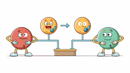 Aufkleber - Imagine a rubber ball bouncing back and forth between two players. Each bounce represents a question and answer in the lesson with each player adding. Cartoon Vector