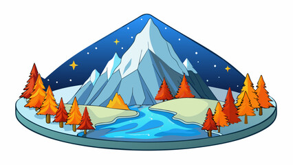 Poster - High up in the mountains the air is crisp and cold and the snowcovered peaks gleam under the pale light of the north star. The frozen lakes below. Cartoon Vector