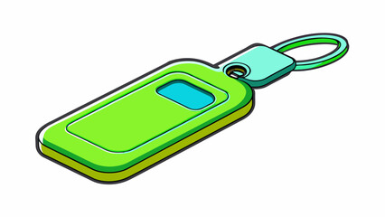 Poster - Key Three is a long slender object made of plastic. It is neon green with a thin ridged shape that tapers at the top. It has a button on one end that. Cartoon Vector