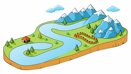 Poster - Like a river flowing through a vast landscape the essay took the reader on a journey of discovery and exploration. Each sentence was a meander guiding. Cartoon Vector