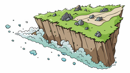 Aufkleber - Level 10 This level takes place on a rocky cliff high above a crashing ocean. The ground is uneven and difficult to walk on with patches of slippery. Cartoon Vector