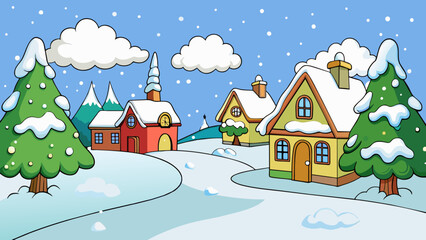 Poster - Snowy The air is crisp and chilly with tiny white flakes falling from the sky. The ground is covered in a thick blanket of snow making it difficult to. Cartoon Vector