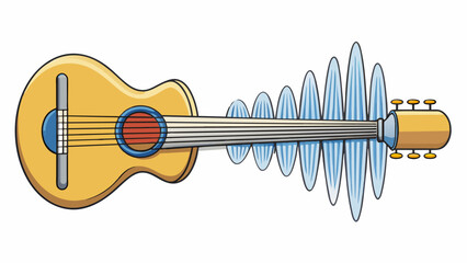 Poster - Sound Waves When plucking a guitar string the vibrations create sound waves that travel through the air to reach our ears. These waves have a regular. Cartoon Vector