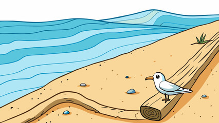 Poster - Soft gentle dunes of powdery sand stretched out for miles along the shoreline. The water was a deep shade of turquoise the waves gently crashing. Cartoon Vector