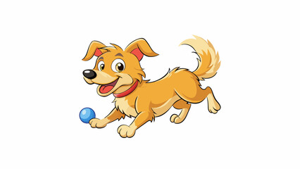 Poster - The dogs tone was playful and excited as it wagged its fluffy tail and barked joyfully while chasing its favorite ball around the backyard.. Cartoon Vector