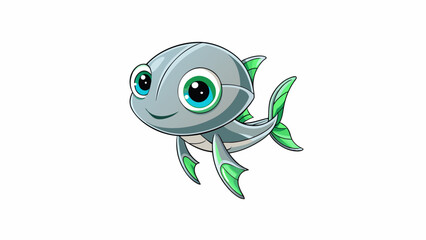 Poster - The creature had a sleek silver body and four slender legs that effortlessly glided through the water. Its big round eyes were a bright green and its. Cartoon Vector