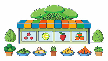 Poster - The final illustration is of a grocery store produce section. The fruits and vegetables are arranged by their specific categories such as leafy greens. Cartoon Vector