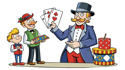 Poster - The final trick is a classic sleight of hand card trick that requires a few coins as well. The magician shows the audience a deck of cards and asks. Cartoon Vector