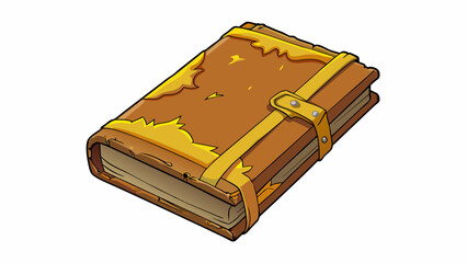 Poster - The old faded book had a cracked leather cover and yellowed pages with the title ly visible on the spine.. Cartoon Vector