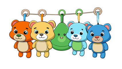 Poster - The pack is a bundle of five soft plush toys with different animal characters each with a small hook for attaching to a stroller or diaper bag. They. Cartoon Vector