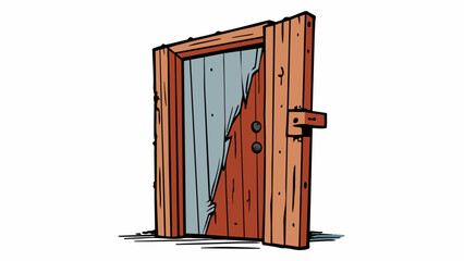 Poster - The old wooden door creaked open revealing a rusted door and peeling paint giving off the impression of neglect.. Cartoon Vector