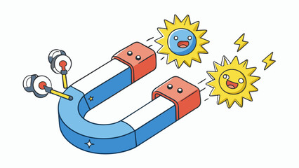 Poster - The principle of magnetism is illustrated by watching how magnets attract certain metals such as paperclips while repelling others.. Cartoon Vector