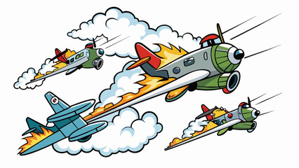 Poster - The sky was filled with the deafening noise of fighter planes as they danced and weaved ast each other leaving behind a trail of billowing black smoke. Cartoon Vector