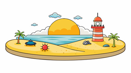Poster - The sun began to set casting a warm golden glow over the beach. The sand was cool underfoot and small crabs scurried to find shelter for the night as. Cartoon Vector