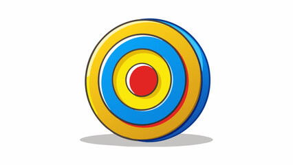 Poster - The target was a metallic bullseye made up of three concentric circles each one a different color blue yellow and red. The surface of the target was. Cartoon Vector