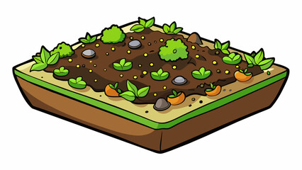 Fototapete - The third layer of the garden soil was rich and dark filled with decomposing leaves and nutrients for the plants to thrive.. Cartoon Vector