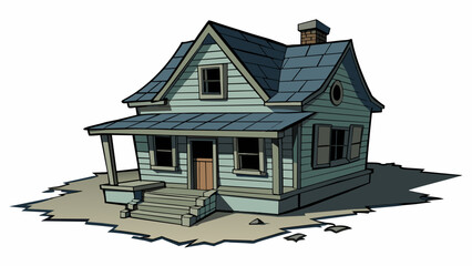 Poster - The tone of the abandoned house was eerie and unsettling with creaking floorboards and broken windows casting eerie shadows in the fading light.. Cartoon Vector