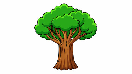 Fototapete - The tree had dark brown bark with deep grooves and vibrant green leaves that rustled gently in the breeze.. Cartoon Vector