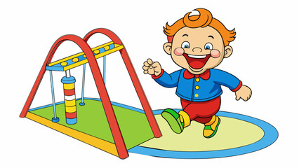Poster - The toddlers flushed red with exertion as he ran around the playground his laughter echoing through the air. His eyes sparkled with excitement and his. Cartoon Vector