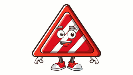 Poster - The triangular red and white striped caution sign hung precariously on the corner of the building warning passersby of the construction ahead. Its. Cartoon Vector