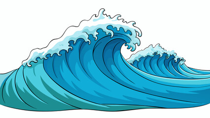 Poster - The vast expanse of the ocean stretches out as far as the eye can see with towering waves that reach up to 10 feet high.. Cartoon Vector