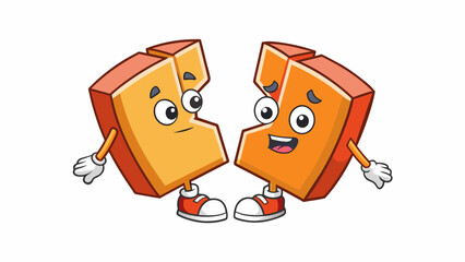 Aufkleber - Two halves of a broken object fitting together perfectly signifying the idea of sharing resources and coming together to create soing whole.. Cartoon Vector