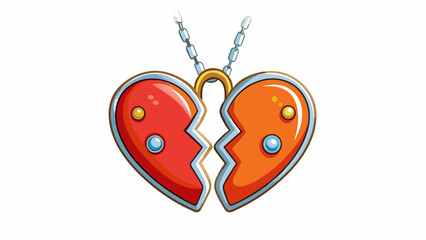 Poster - Two halves of a heart necklace that fit together to create a whole heart symbolizing a perfect match.. Cartoon Vector