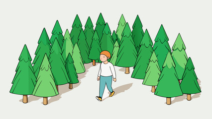 Aufkleber - Walking through a forest surrounded by lush green foliage and the crisp scent of pine in the air.. Cartoon Vector