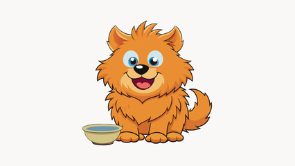 Aufkleber - When caring for a pet it is important to feed it nutritious food and regularly take it on walks to ensure its health and happiness. The pet is fluffy. Cartoon Vector