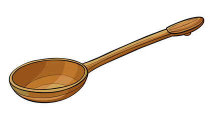 Poster - Wooden s A kitchen utensil made of solid wood with a long handle and a curved shallow bowl at the end used for stirring and mixing ingredients while. Cartoon Vector