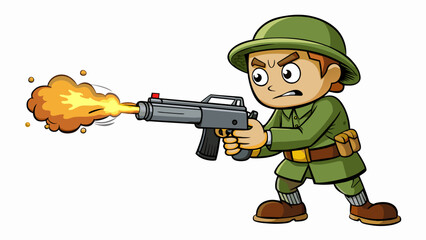 Poster - With each pull of the trigger the gun recoiled in the soldiers hands its hot barrel emitting a sharp metallic smell along with the smoky scent of. Cartoon Vector