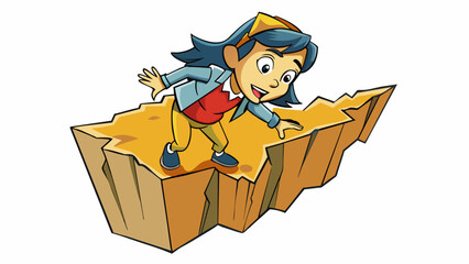 Poster - With a determined look on her face the girl tightly gripped the rope and scaled the jagged cliff the rough edges digging into her palms as she climbed. Cartoon Vector