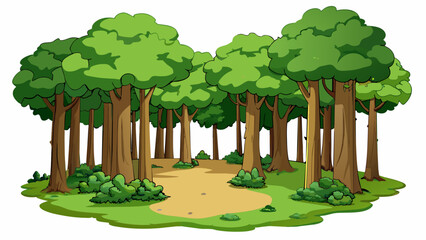 Fototapete - When facing a forest the front is the line where the trees meet the clearing. The trees are tall and dense with thick trunks and branches full of. Cartoon Vector