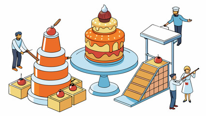 Poster - A baking contest where participants must create a dessert that resembles a famous landmark. The desserts must be made from scratch with at least three. Cartoon Vector