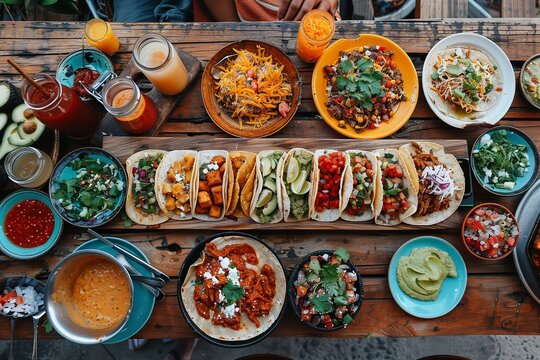 An overhead picture of a Mexican taco table. Generative Ai
